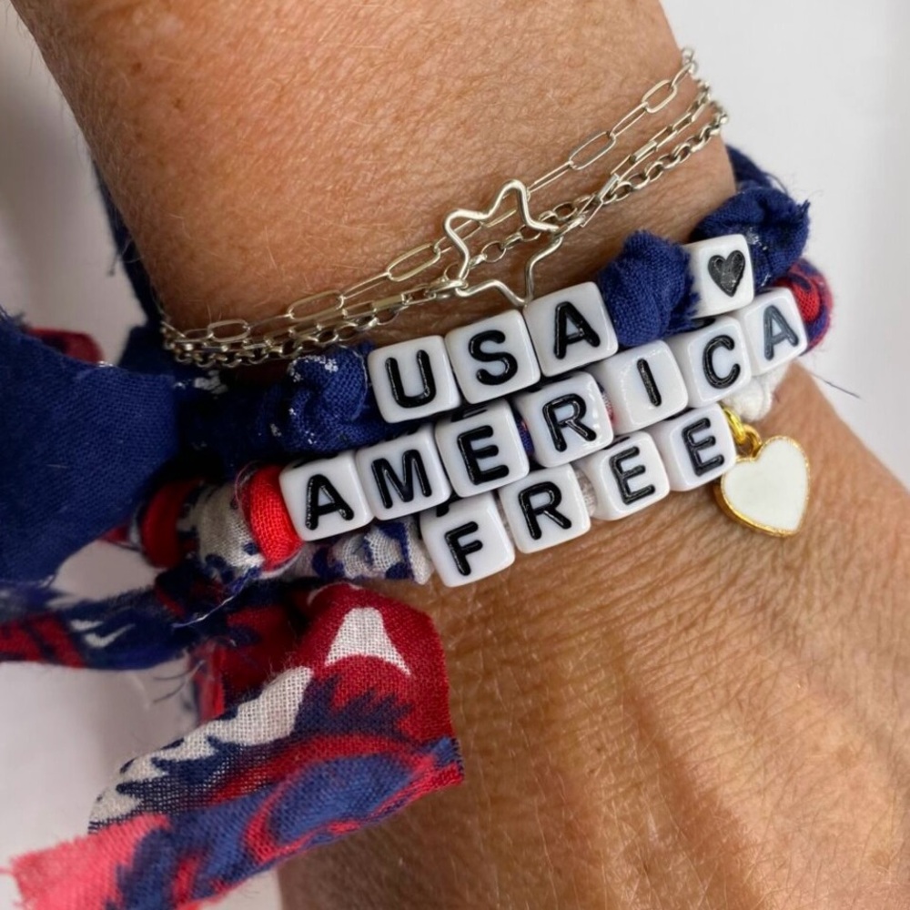 Patriotic Upcycled Fabric Bracelet Trio